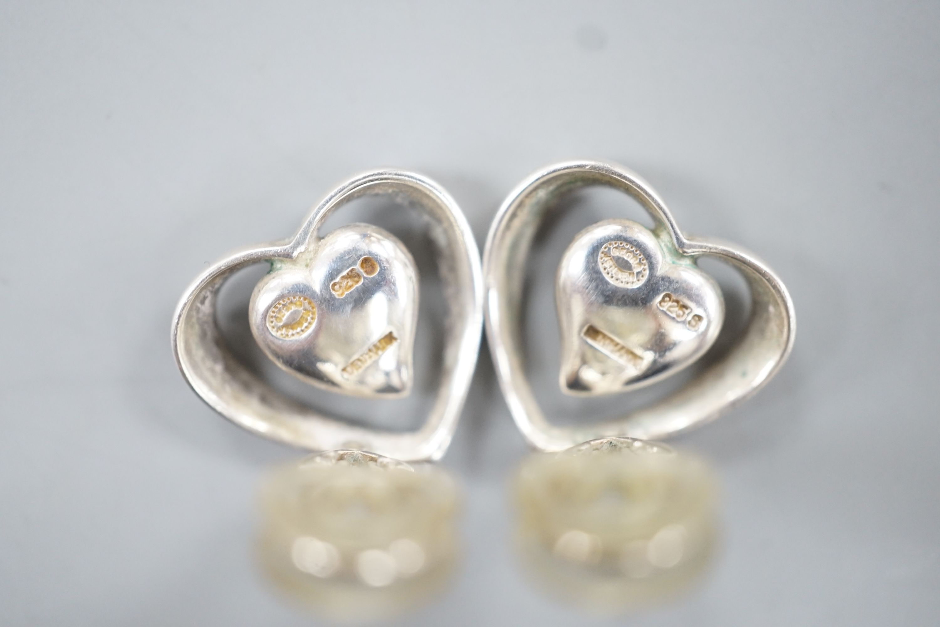 A pair of Georg Jensen sterling openwork heart ear clips, 15mm.